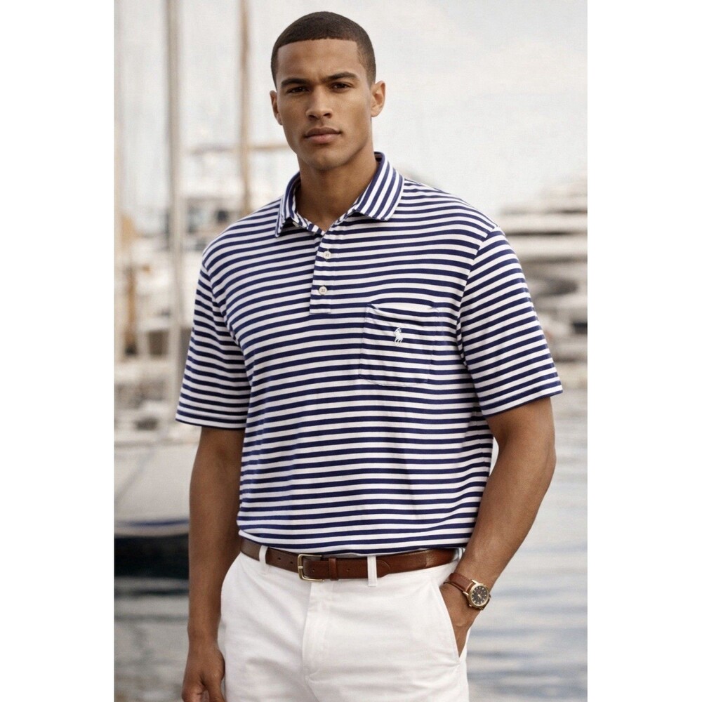 Polo Ralph Lauren Shirt Medium Adult Blue Classic Fit Striped Pony Golf Mens XXL